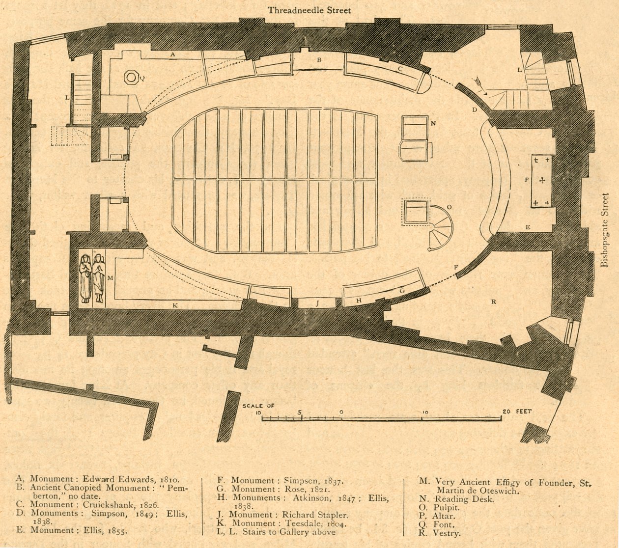 Grundplan för den moderna kyrkan St. Martin Outwich, riven 1874, 1897. av Unbekannt
