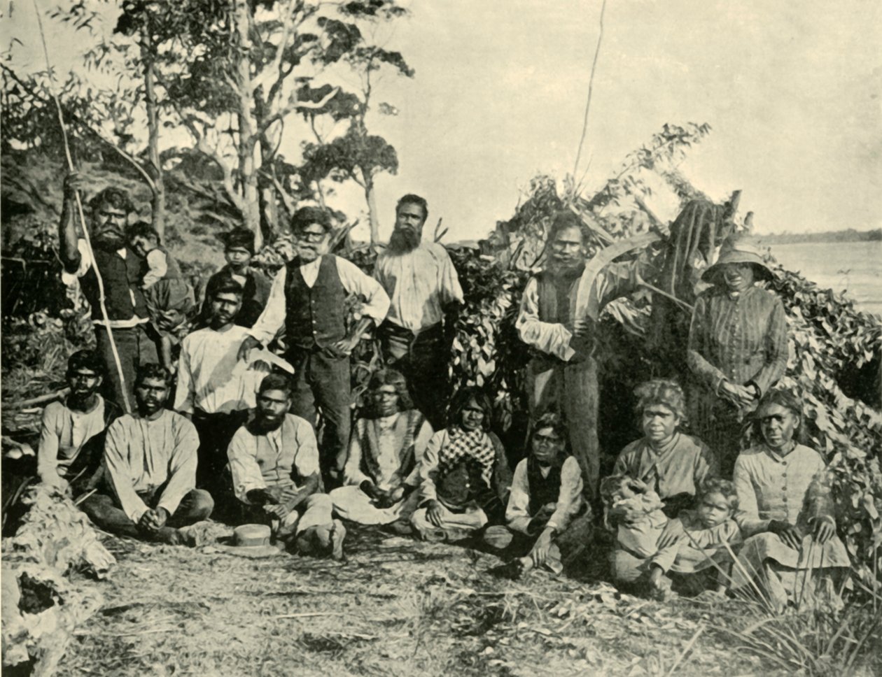 Grupp av aboriginer, Lake Tyers, Victoria, Australien, 1901. av Unbekannt
