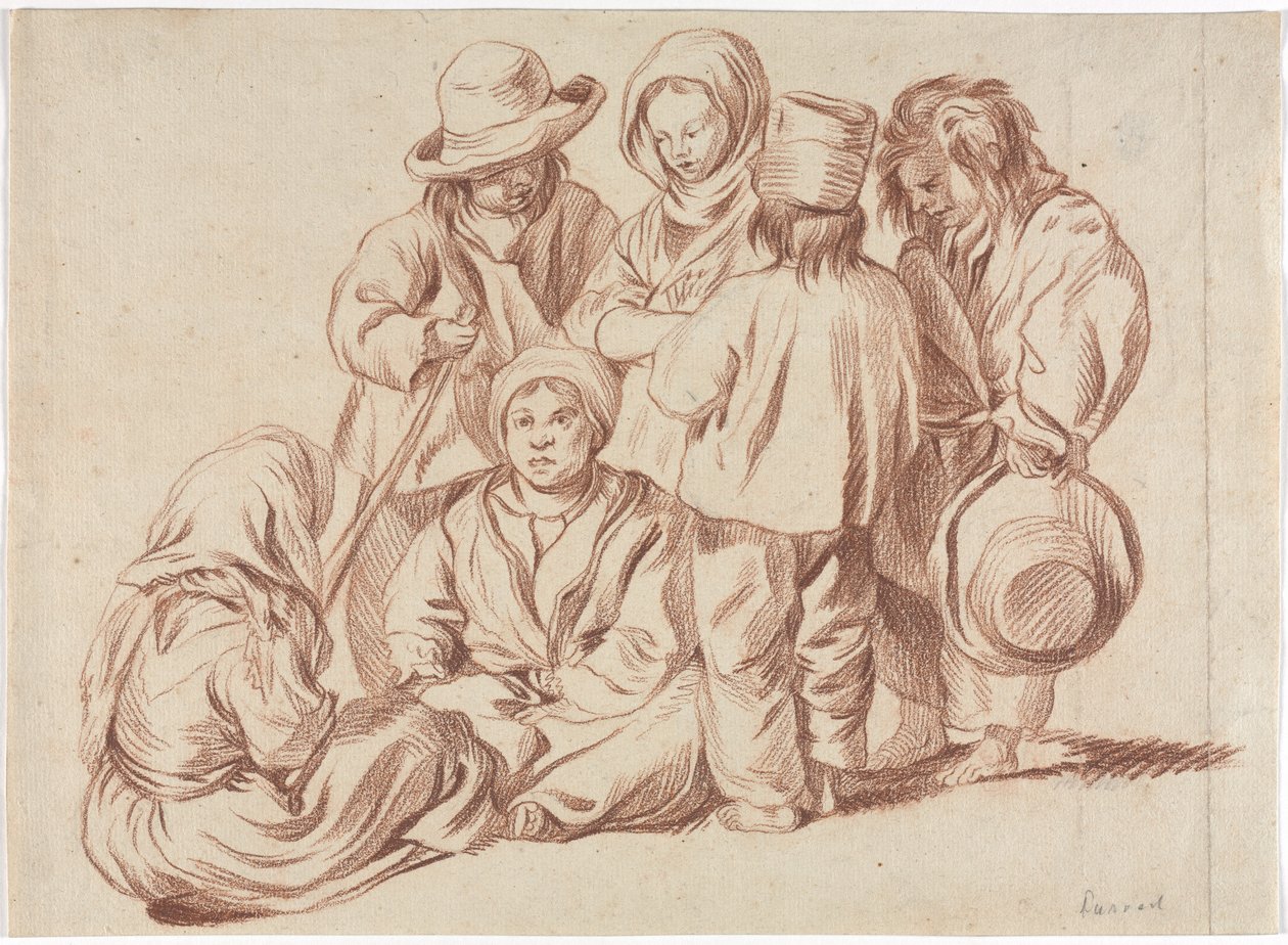 Grupp av sex barn recto, Sketch of a Village, 1700-talet. av Unbekannt