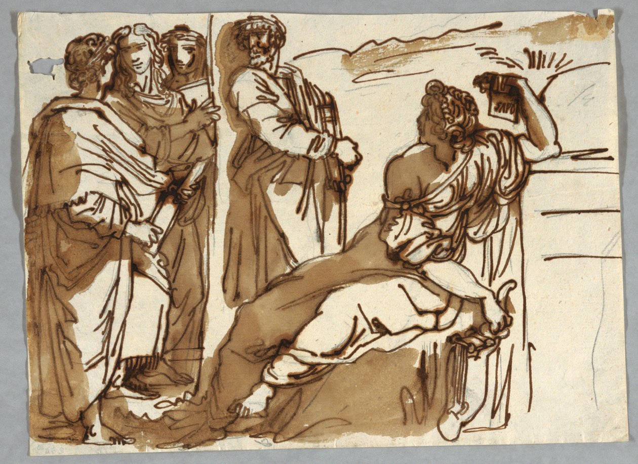 Grupp med Petrarch och Sappho i Parnassus efter Raphael Sanzio av Unbekannt