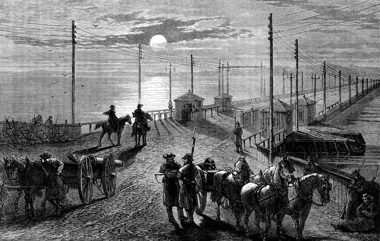 Vaktar en bro över Potomac, amerikanska inbördeskriget, c1861 c1880 av Unbekannt