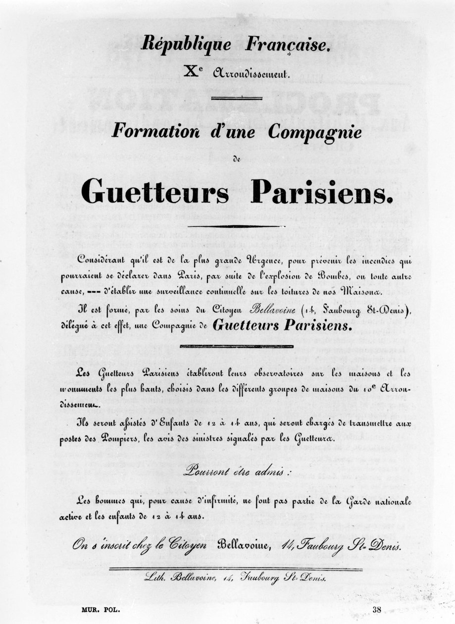 Guetteurs Parisiens, från franska politiska affischer från Pariskommunen, maj 1871 av Unbekannt