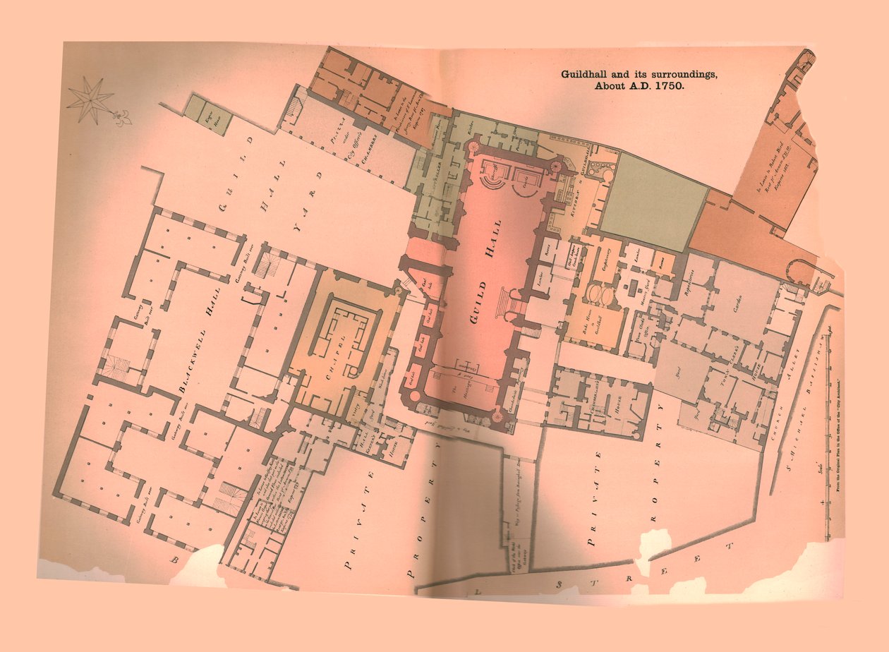 Guild Hall City of London Plan, c1750, 1886 av Unbekannt
