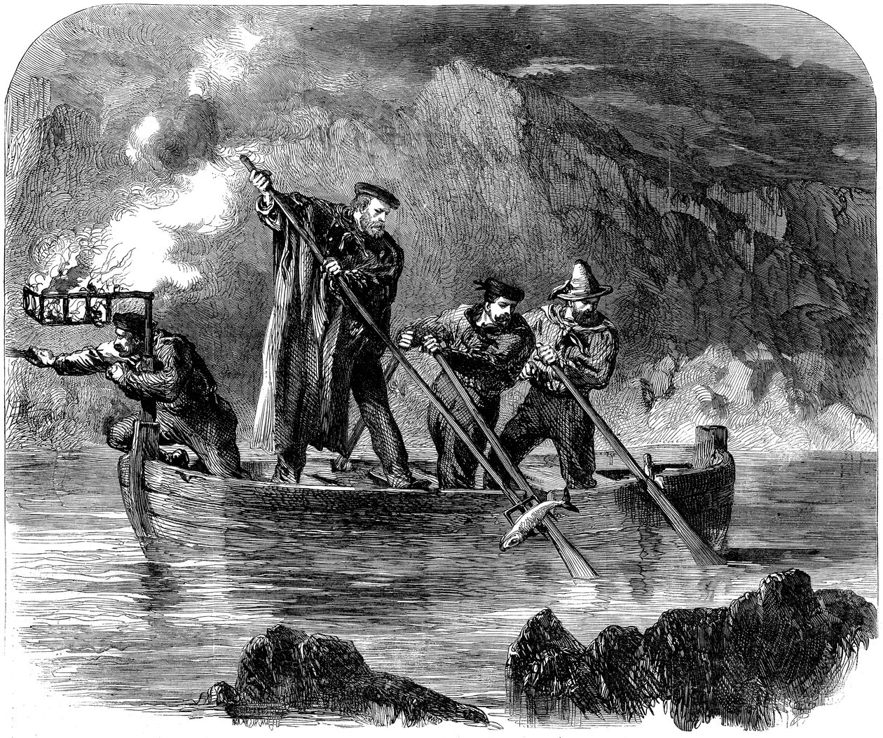 Giuseppe Garibaldi spjuter fisk på natten utanför Caprera, 1860-61 av Unbekannt