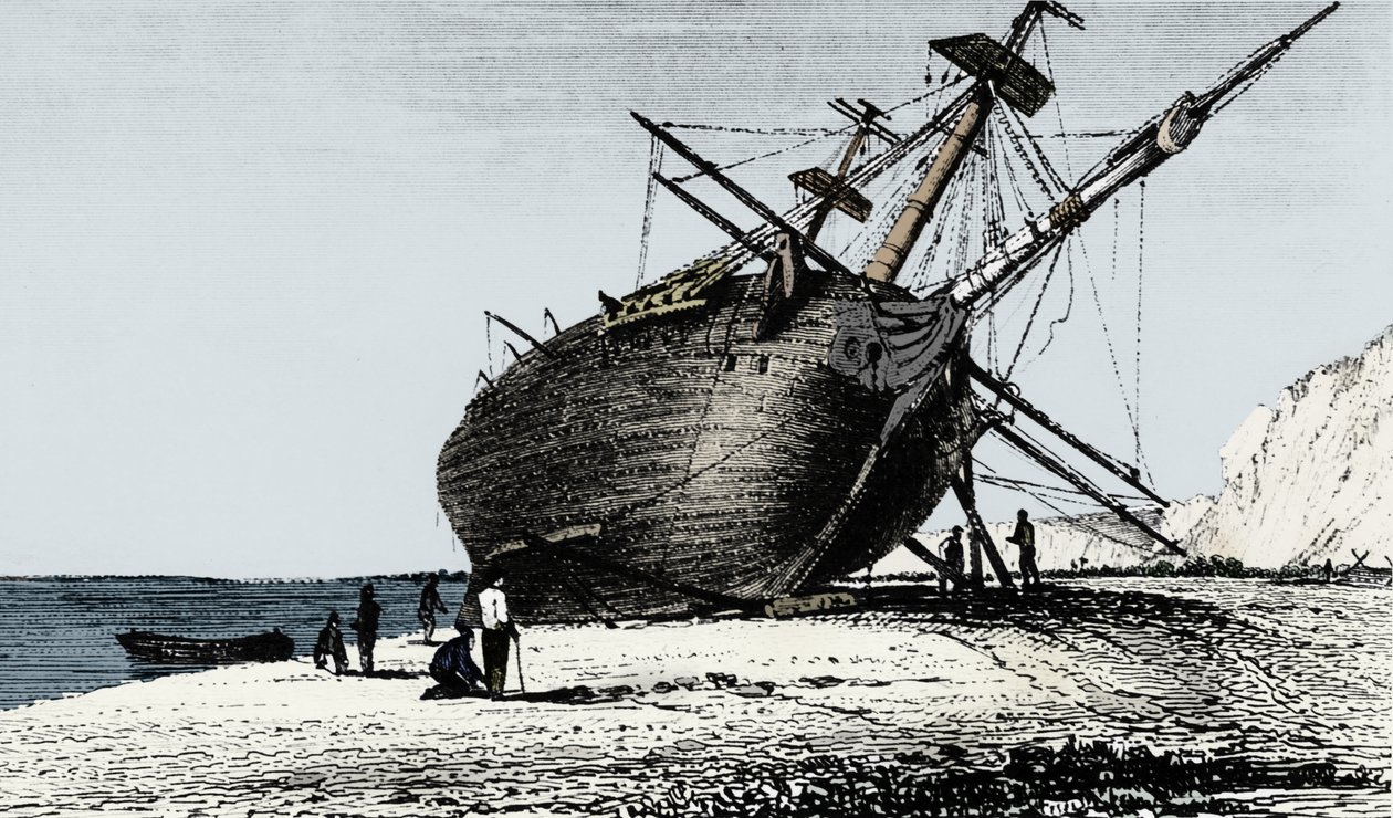 HMS Beagle lades iland, Rio Santa Cruz, Patagonien, Sydamerika, 1834 1839 av Unbekannt