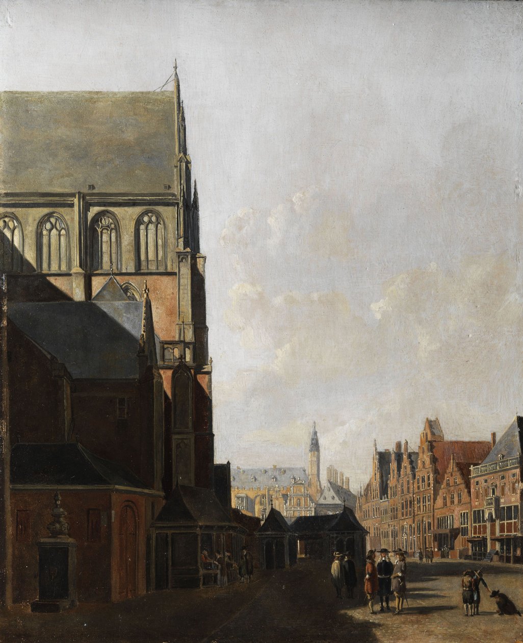 Haarlem, stadsutsikt (stadskyrka och marknadstorg) av Unbekannt