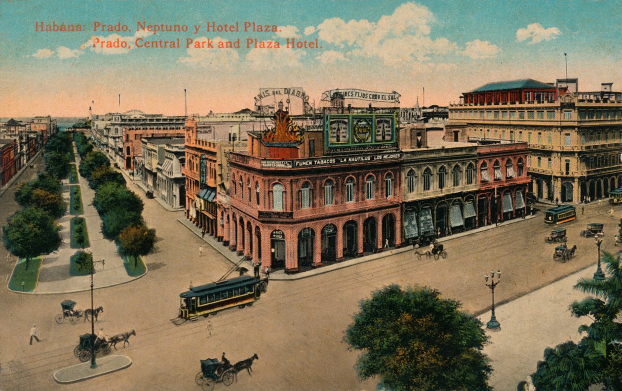 Havanna: Prado, Neptuno och Hotel Plaza. Prado, Central Park och Plaza Hotel, c1910 av Unbekannt