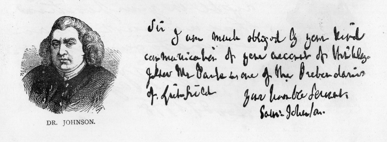 Dr. Johnsons handstil och underskrift från ett brev till Mr. Nichols, den 10 januari av Unbekannt