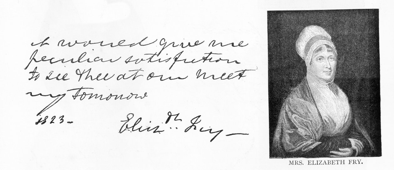 Handstil och signatur av Elizabeth Fry av Unbekannt