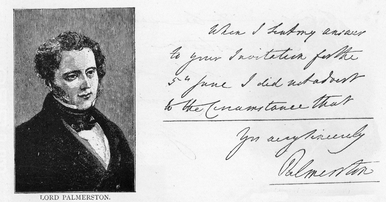 Handskrift och signatur av Henry John Temple, 3:e Viscount Palmerston (penna och bläck på papper) av Unbekannt