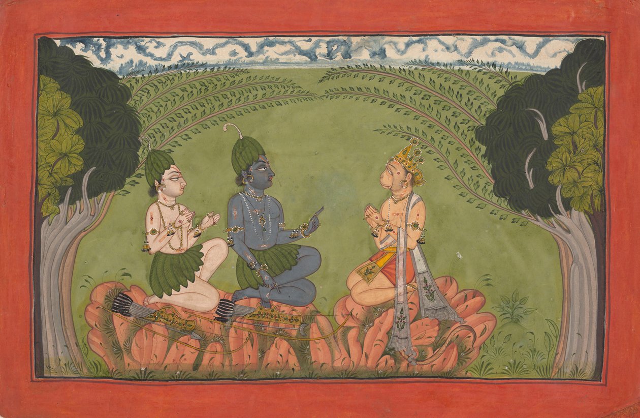 Hanuman före Rama och Lakshmana... den spridda 