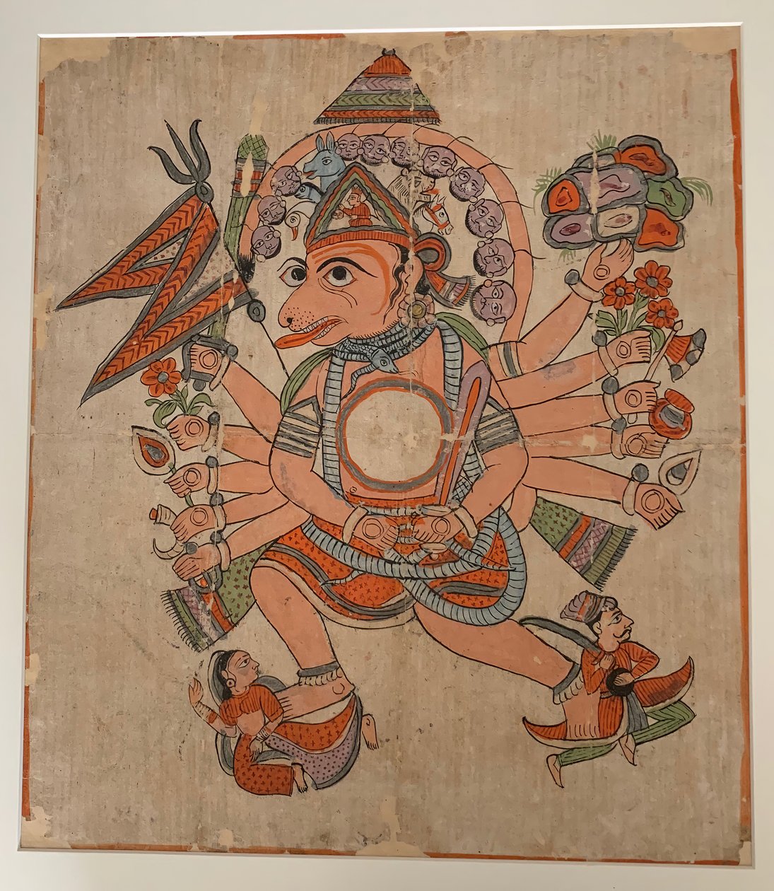 Hanuman i sin tantriska femhövdade Pancha Mukha-form, ca. sent 1800-tal. av Unbekannt