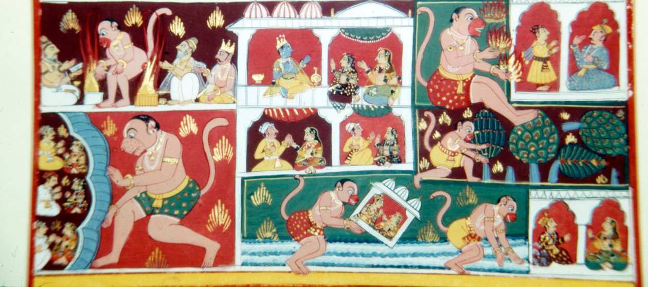 Hanuman, Monkey-Demon, orsakar ofog bland män, c1730 av Unbekannt