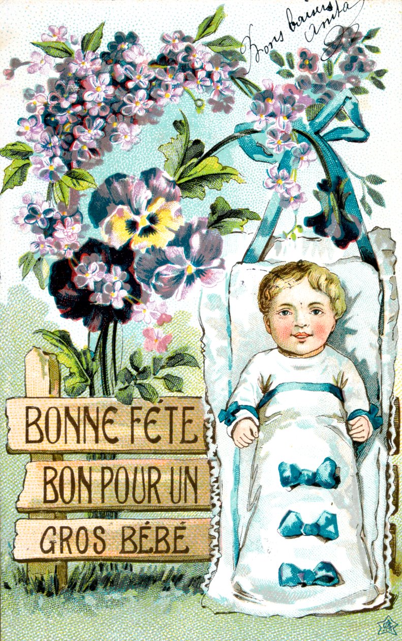 Grattis på födelsedagen, stor bebis, stor bebis, franskt vykort, c1900 av Unbekannt