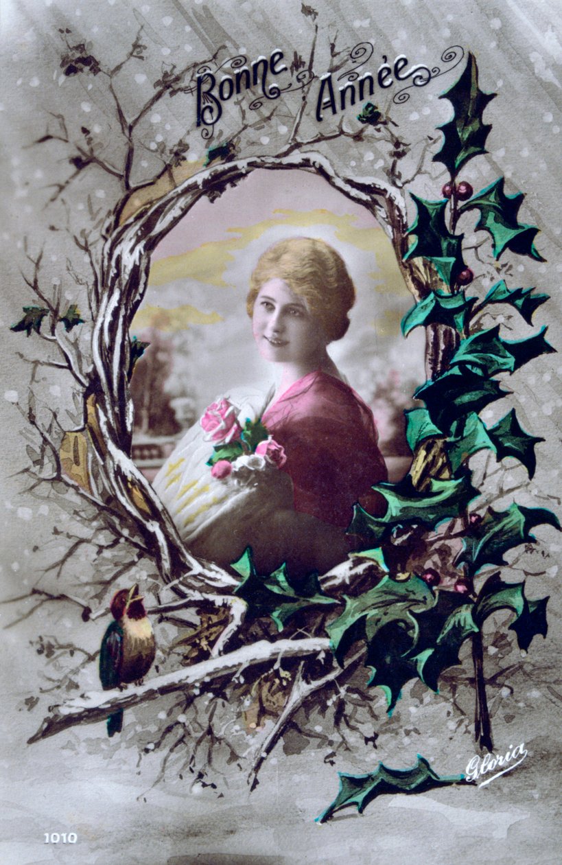 Gott nytt år, franskt vykort, c1900 av Unbekannt