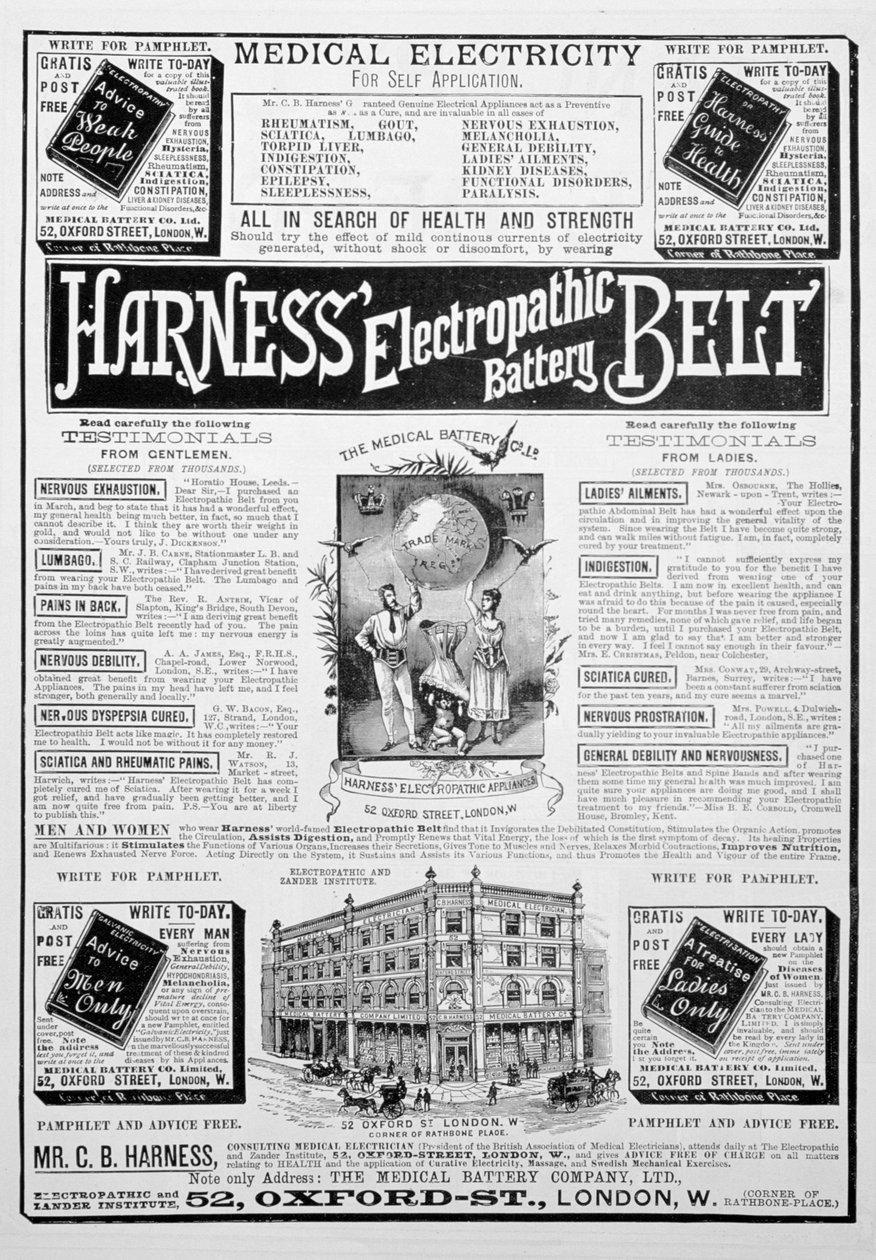 Harness Electropathic Battery Belt-annons, 1893 av Unbekannt