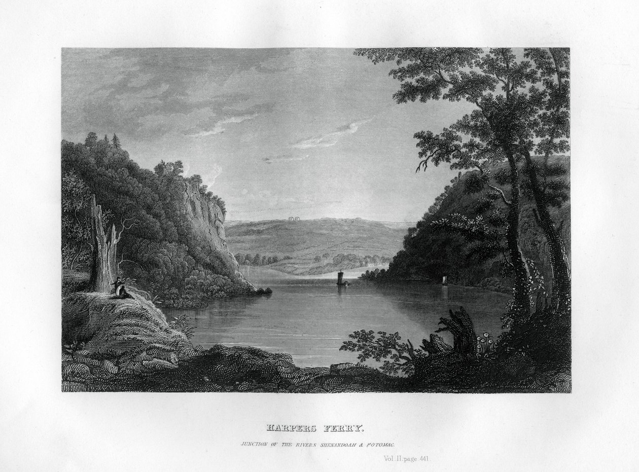 Harpers Ferry, korsningen av floderna Shenandoah och Potomac, West Virginia, USA, 1855 av Unbekannt