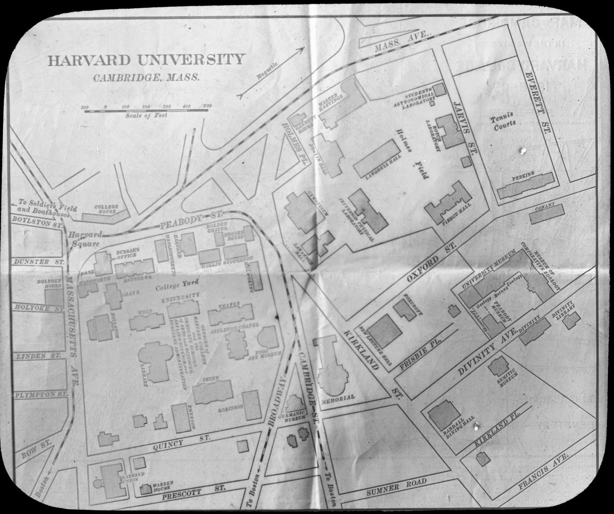 Harvard University campuskarta, Cambridge, Massachusetts, USA, sent 1800- eller tidigt 1900-tal av Unbekannt