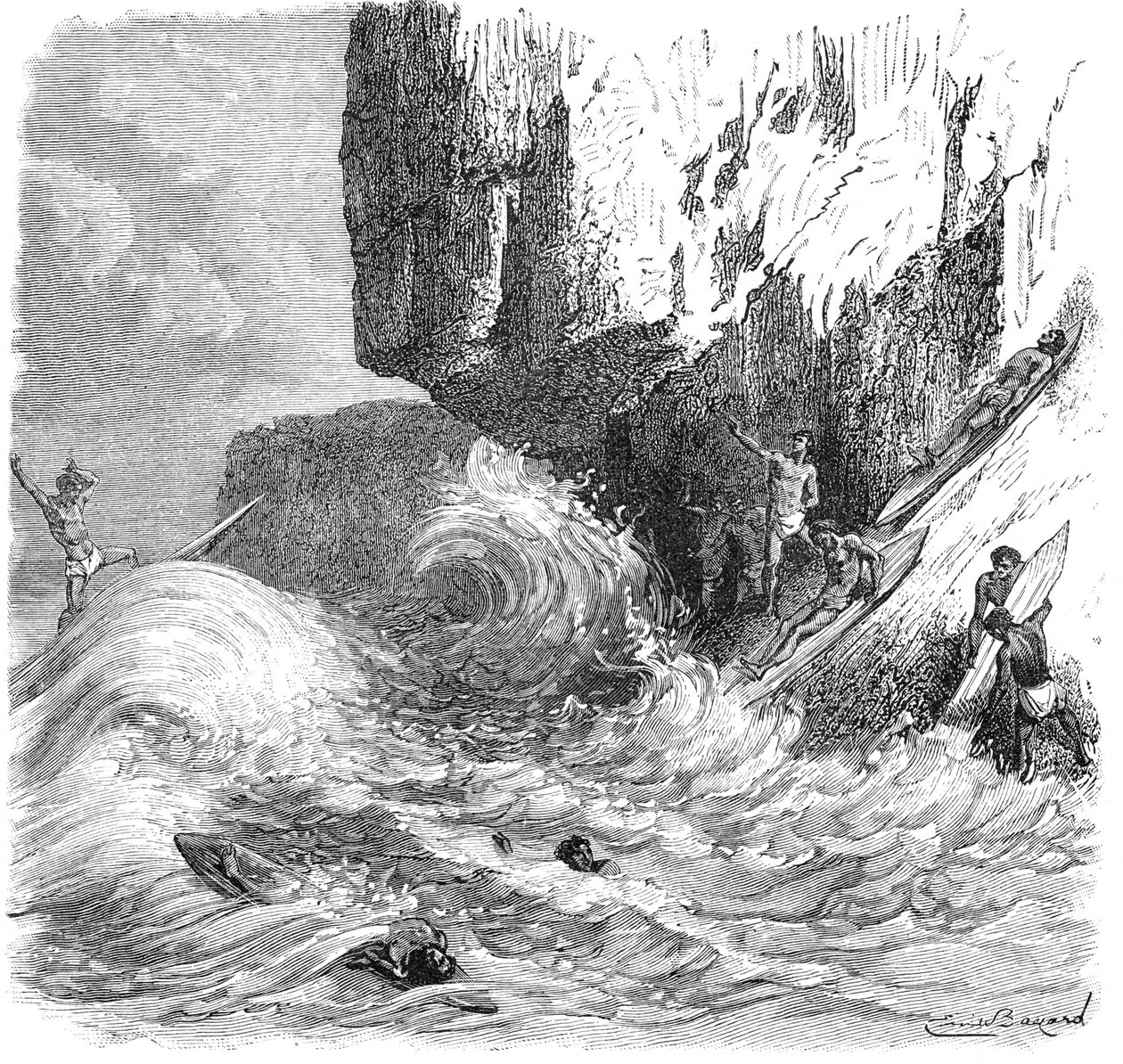 Hawaiianska män som surfar med träbrädor, c1895 av Unbekannt
