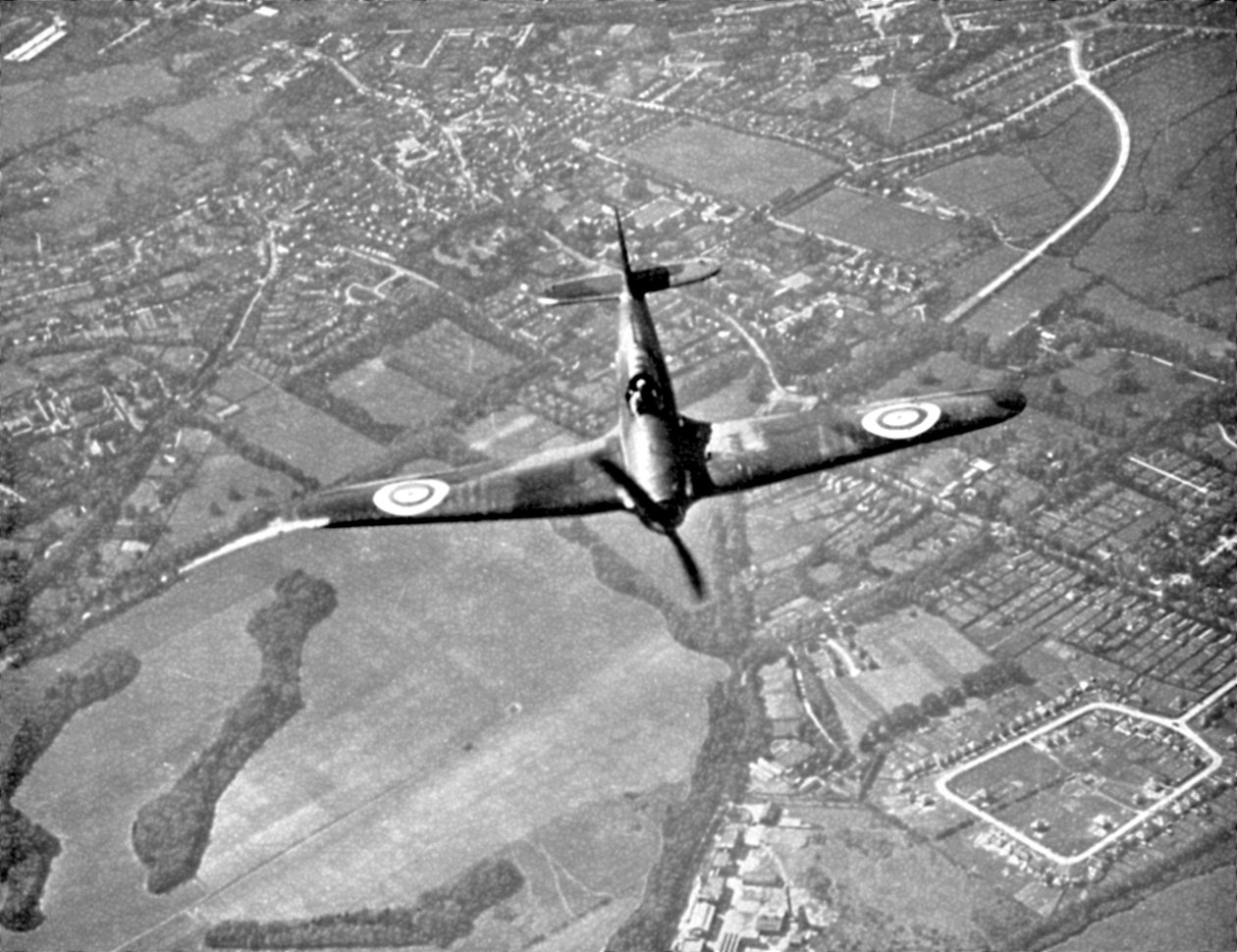 Hawker Hurricane under flight, Battle of Britain, andra världskriget, 1940 av Unbekannt