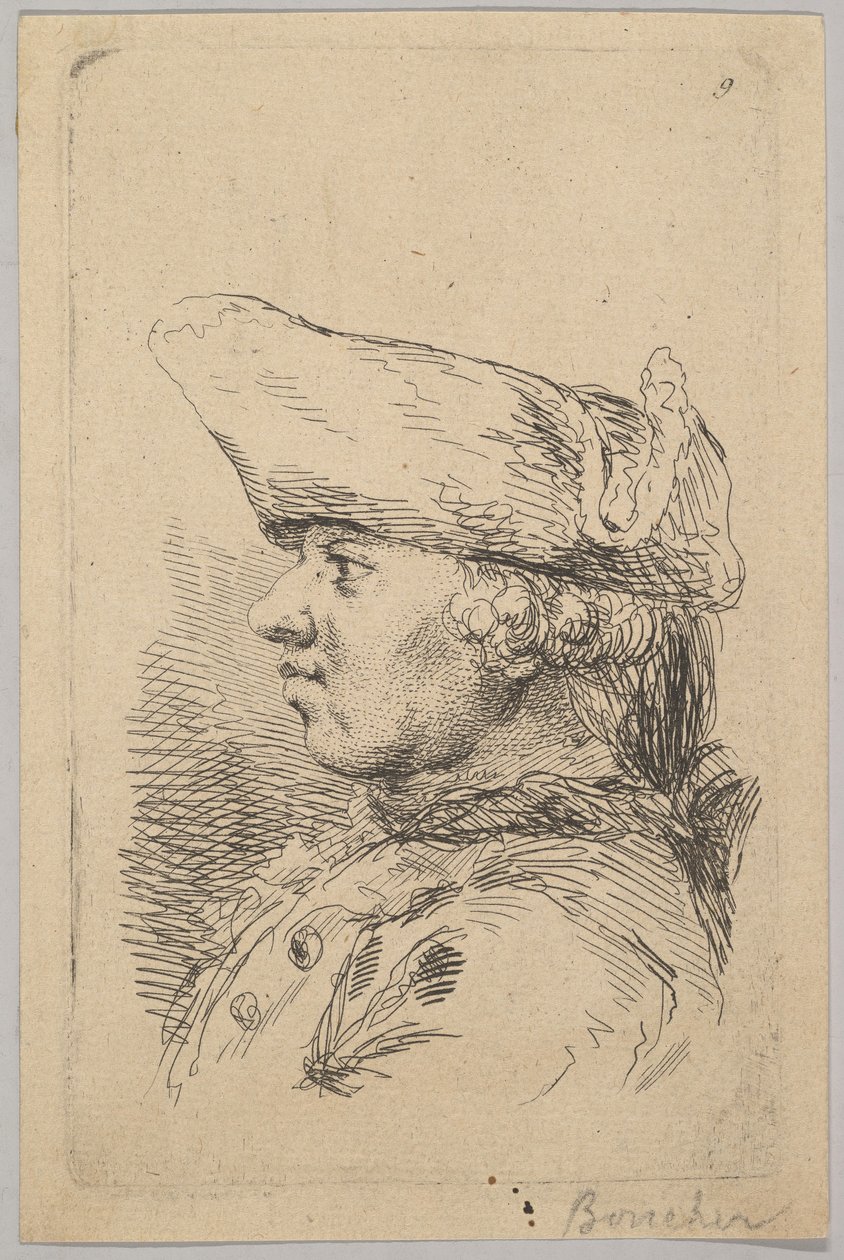 Huvud på en man i profil klädd i en tricorne, 1700-tal. av Unbekannt