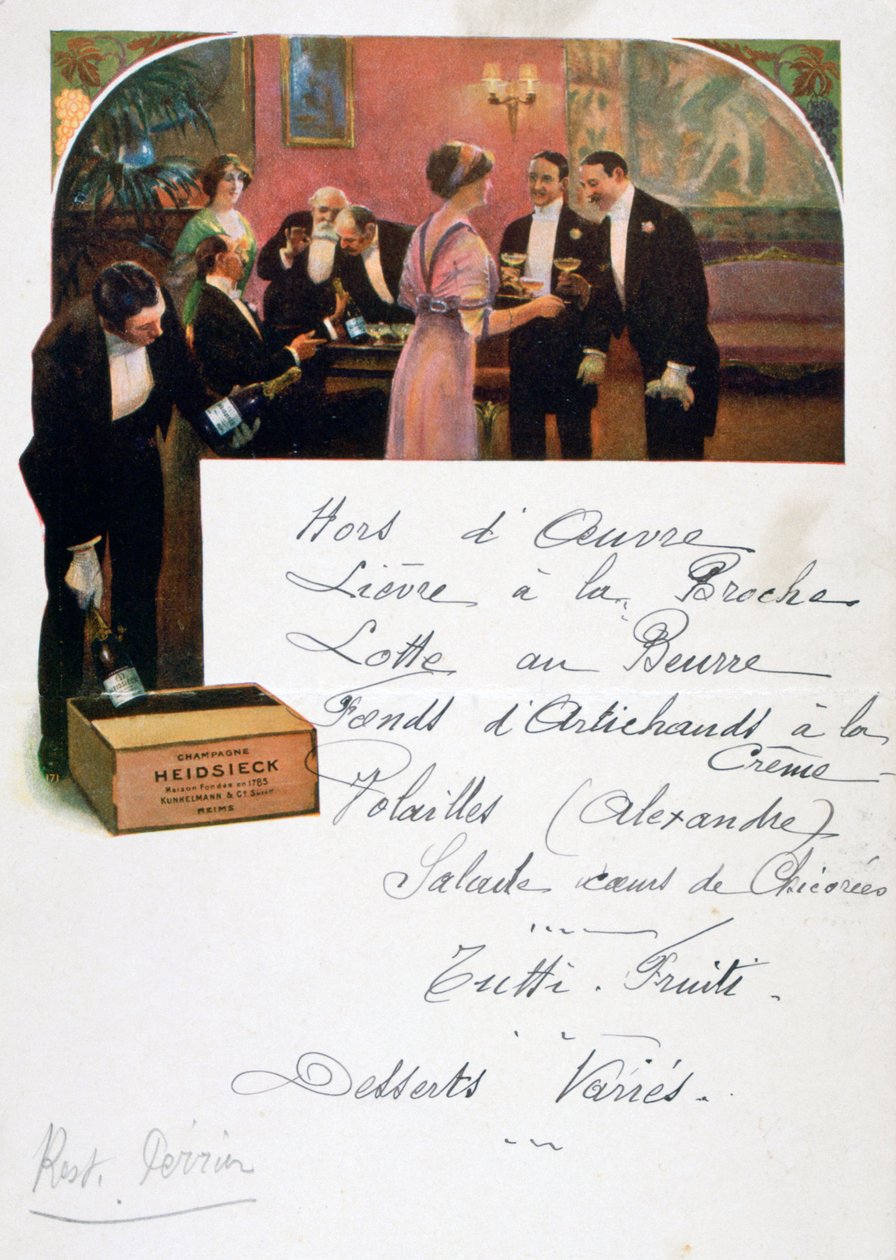 Heidsieck Champagnereklam på meny, 1800-tal av Unbekannt