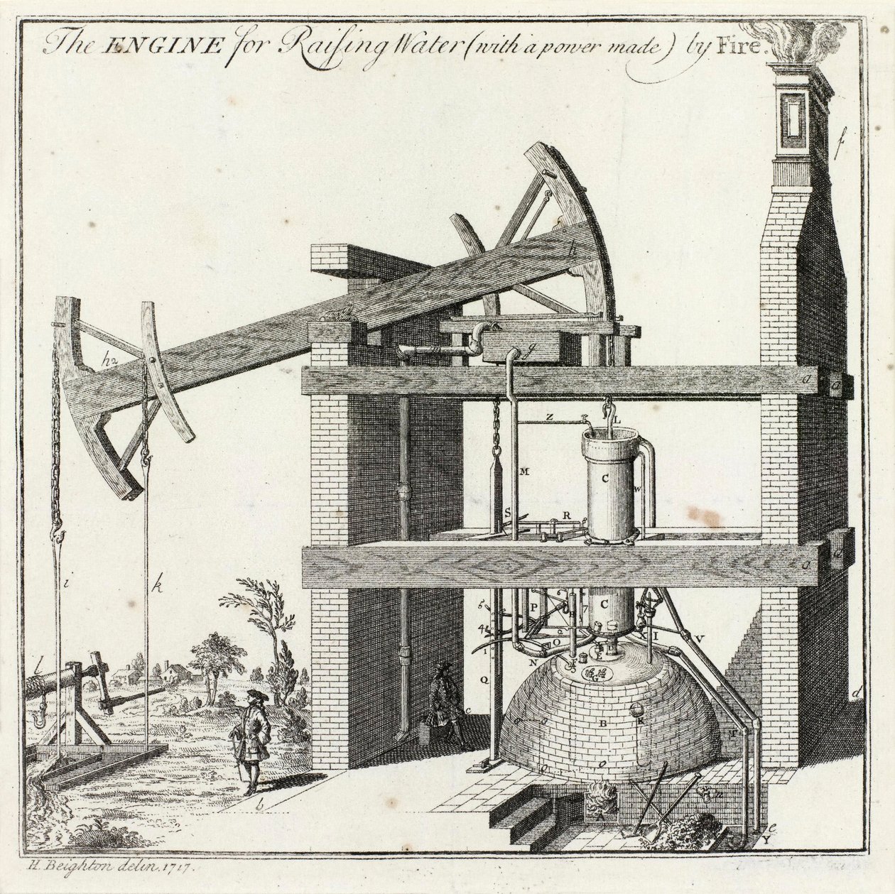 Henry Beightons gravyr av Newcomen Engine på Griff av Unbekannt