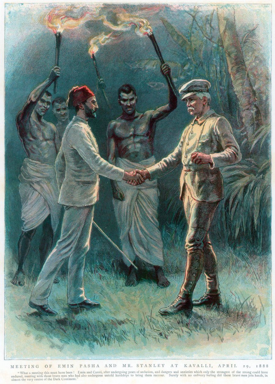 Henry Morton Stanley, walesisk journalist och upptäcktsresande, möter Emin Pasha i Kavalli, 29 april 1888 av Unbekannt