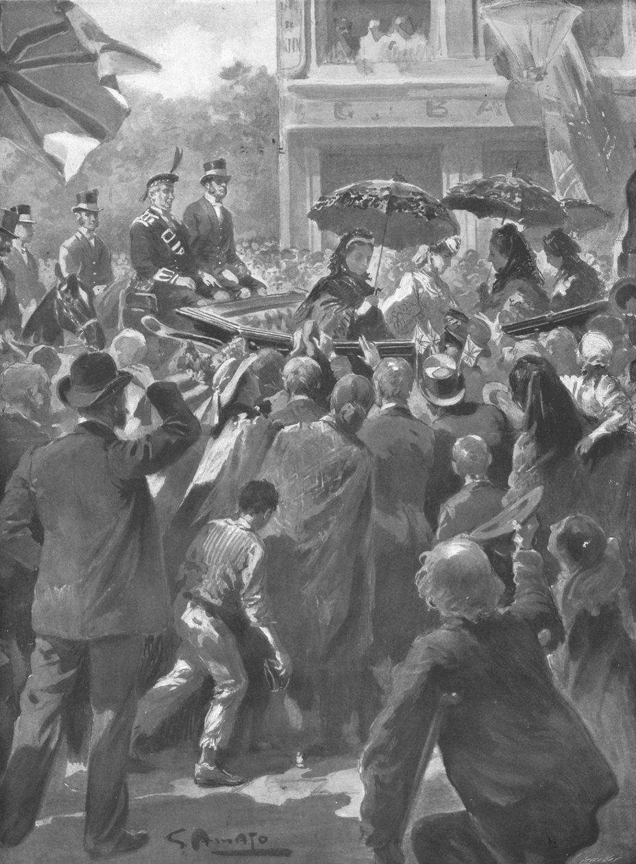...Hennes Majestäts besök i East End i London, den 2 april 1873, 1901. av Unbekannt