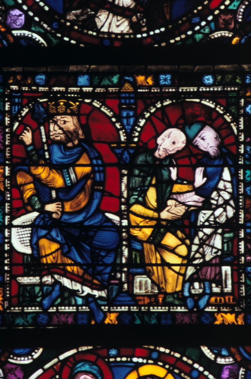 Herodes och hans rådgivare, målat glas, Chartres katedral, Frankrike, 1145-1155 av Unbekannt