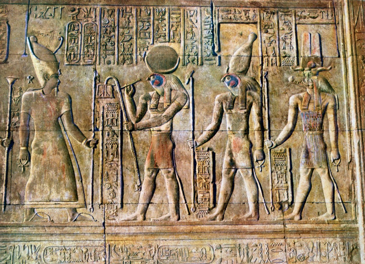 Hieroglyfisk relief, Temple of Kom Ombo, Egypten, 1900-talet av Unbekannt