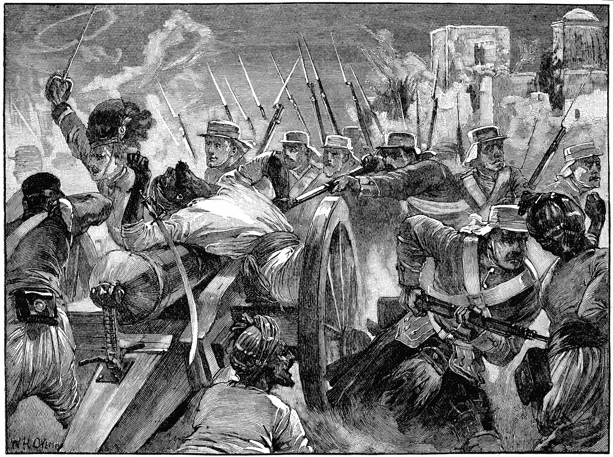 Highlanders som fångar myteristernas vapen vid Cawnpore, Indian Mytery, 16 juli 1857 c1895 av Unbekannt