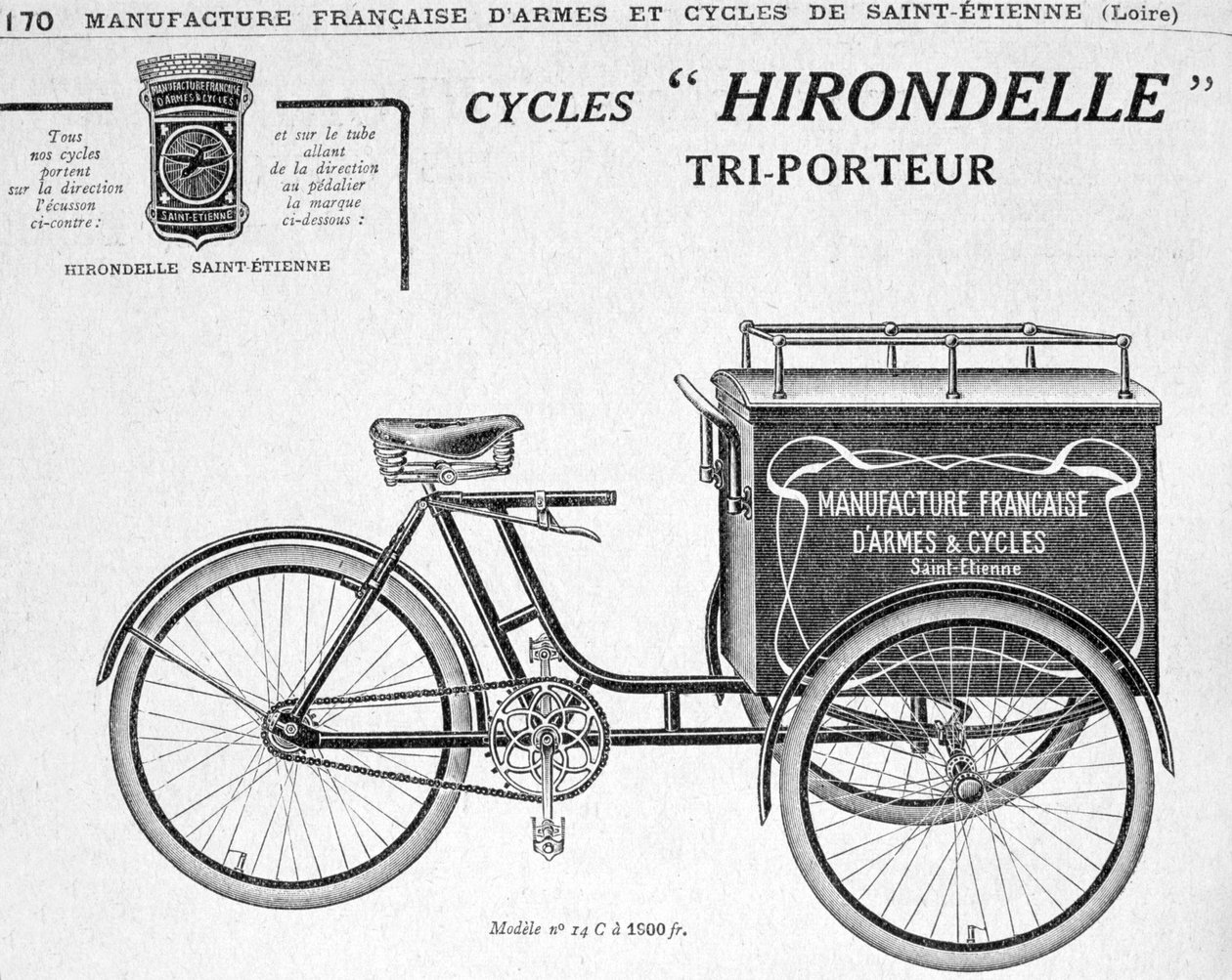 Hirondelle Saint Etienne leveranstrehjuling reklam, 1900-talet av Unbekannt