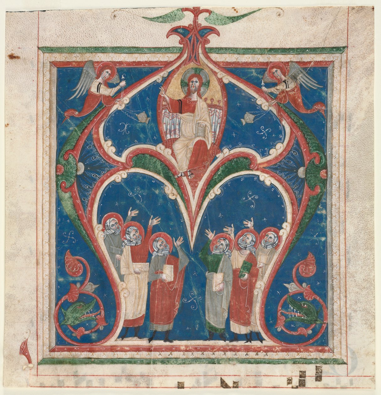 Historikerad initial A utskuren från ett antifonarium: Kristus i majestät med profeter, ca. 1280-1300. av Unbekannt