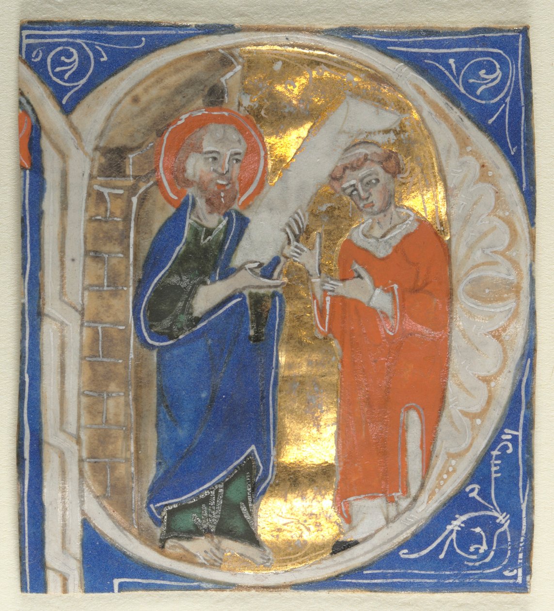 Historikerad initial utskuren från en bibel: St. Paul and a Cleric, 1200-talet. av Unbekannt