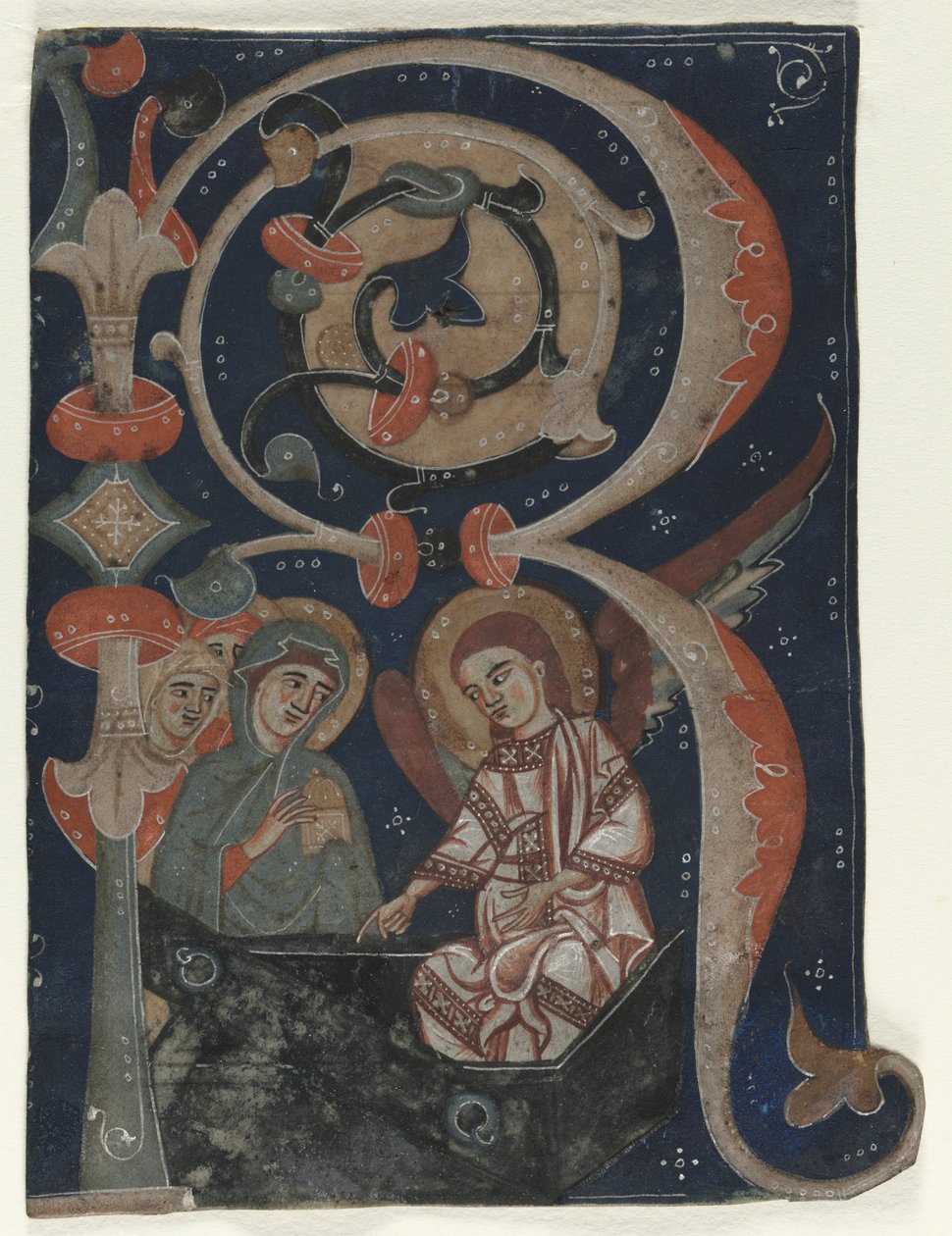 Historierad initial R Utskuren från en Gradual: The Three Marys at the Tomb, ca. 1200-1230. av Unbekannt