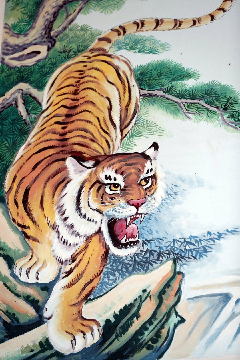 Hoi Tuong Te Nguoi Hoa buddistiska kinesiska tempel. Tigermålning. Phu Quoc. Vietnam. av Unbekannt
