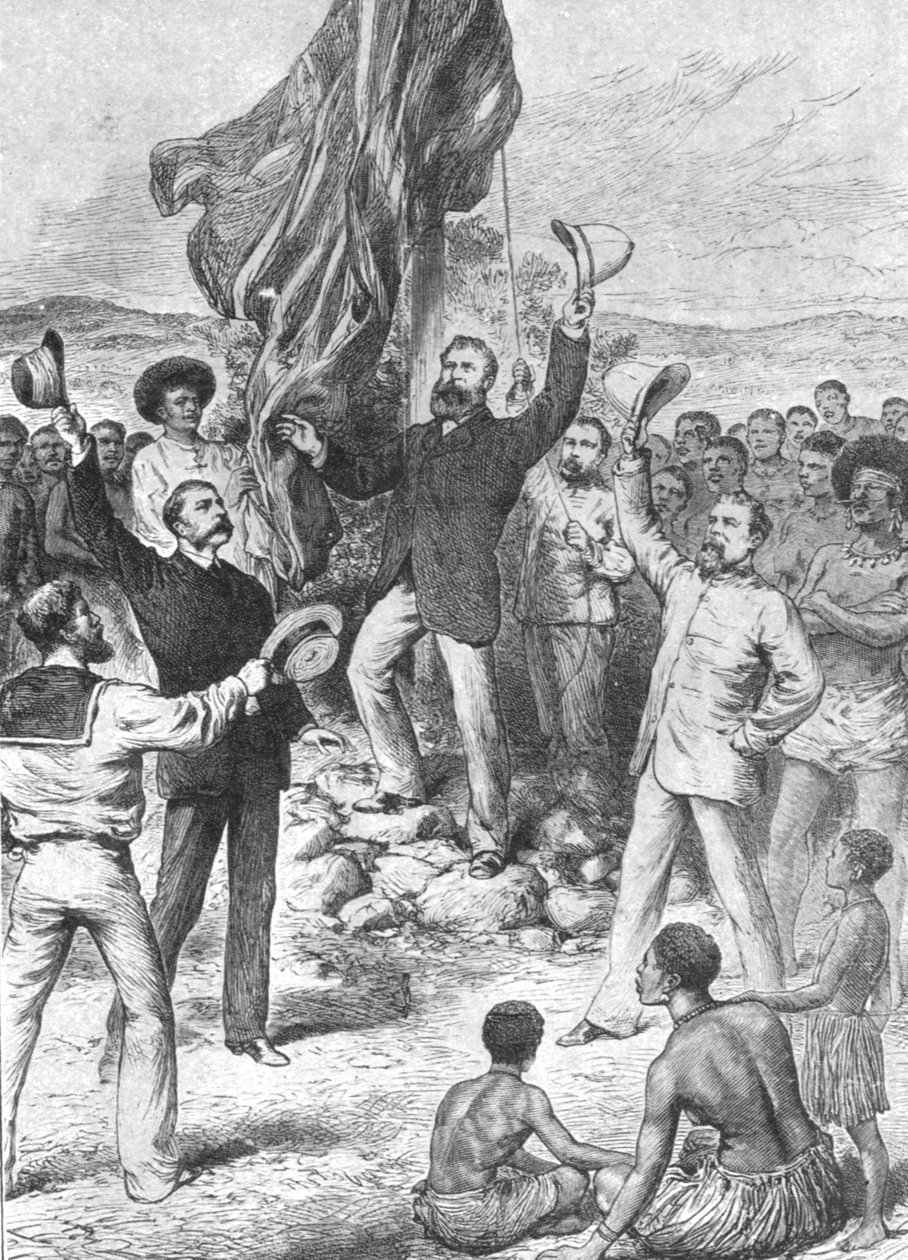 Hissar den brittiska flaggan i Nya Guinea, 1883: Mr Chester...Calling for Three Cheers, 1901. av Unbekannt