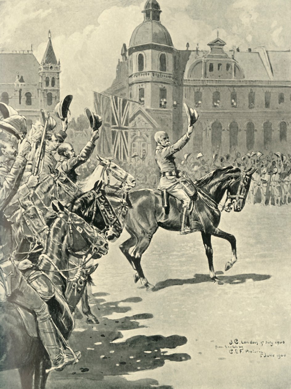 Hissar den brittiska flaggan i Pretoria: Lord Roberts Leading Cheers for the Queen, 1900, 1901. av Unbekannt