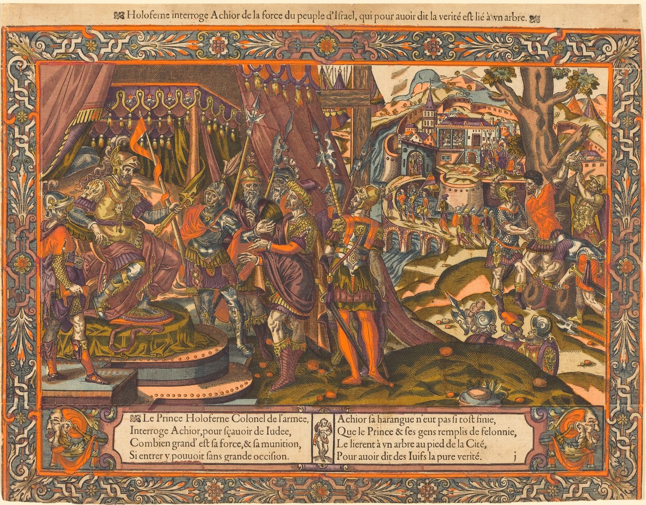 Holofernes förhör med Achior, ca. 1575. av Unbekannt