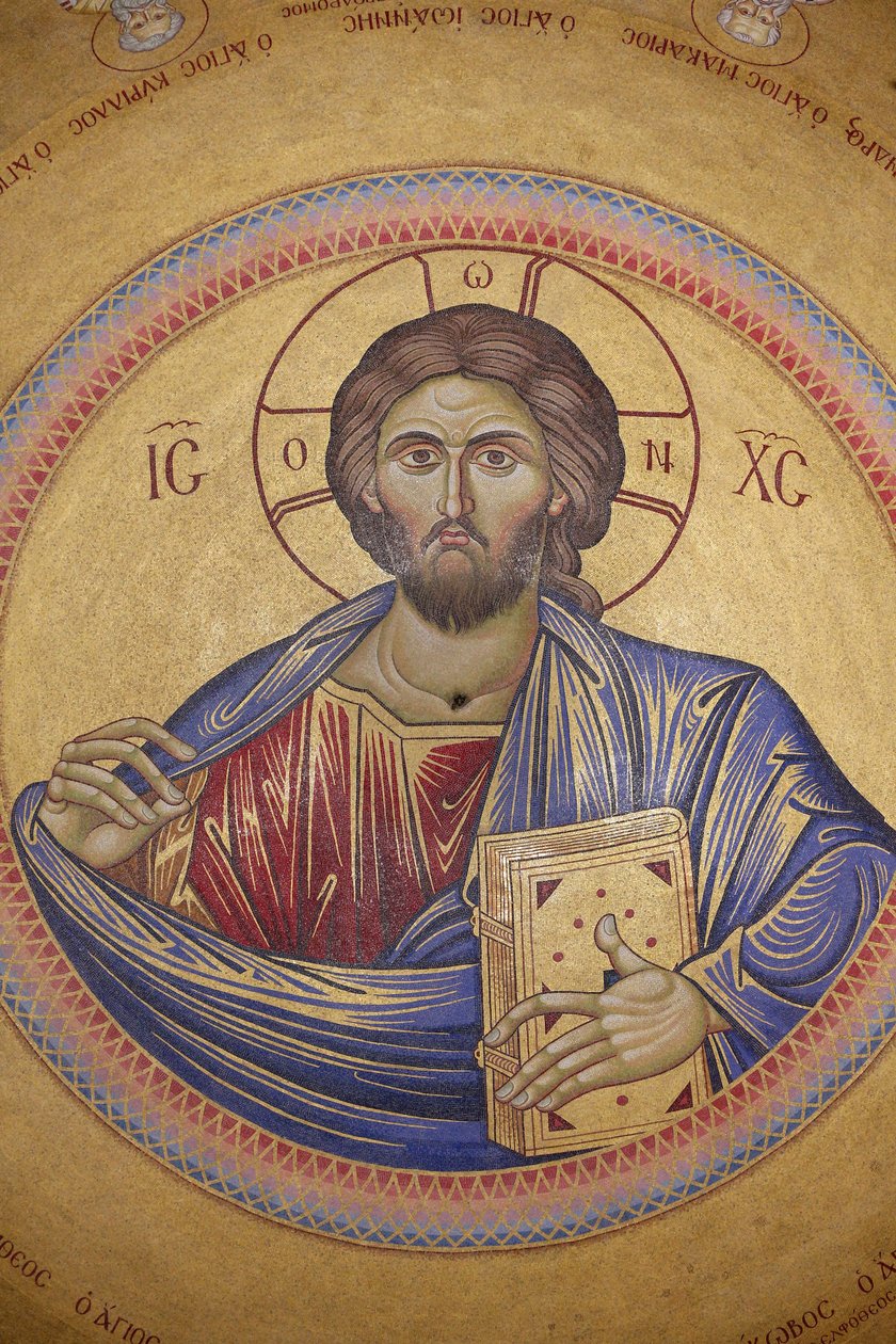 Heliga gravens kyrka, katolikons tak, Kristus Pantocrator-mosaik, Jerusalem, Israel av Unbekannt