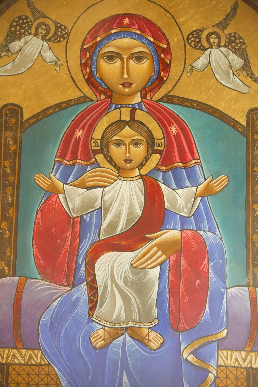 Heliga jungfrun och Saint John Kame koptiska klosterikonen Egypten av Unbekannt