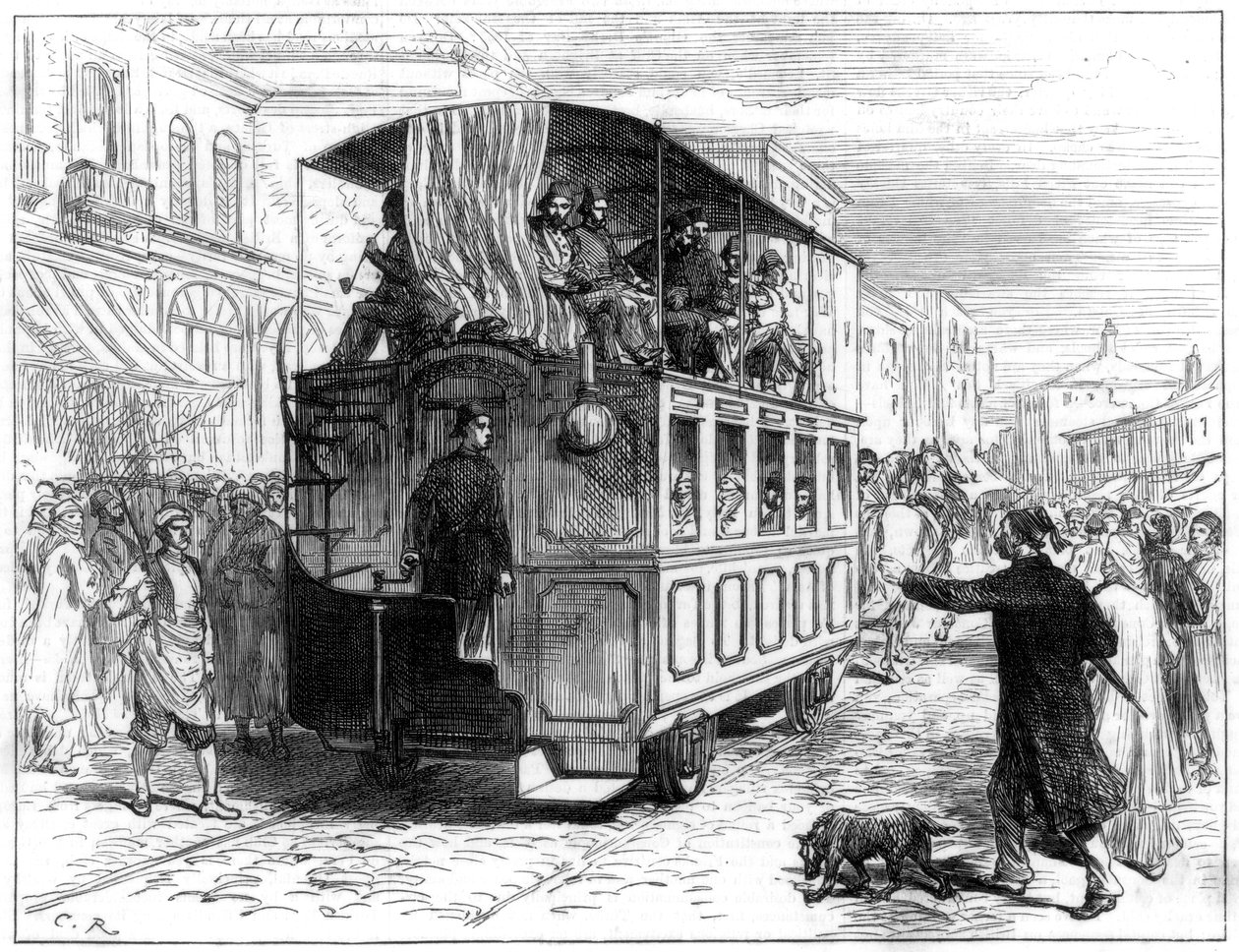 Hästdragen spårvagn, Konstantinopel, 1877 av Unbekannt