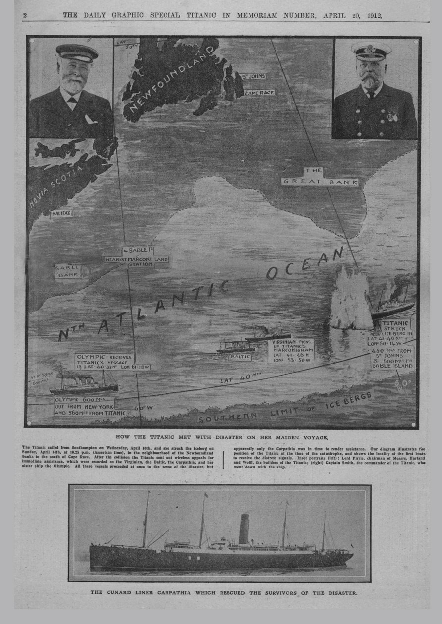 Hur Titanic mötte katastrof... och The Cunard liner Carpathia..., 20 april 1912. av Unbekannt