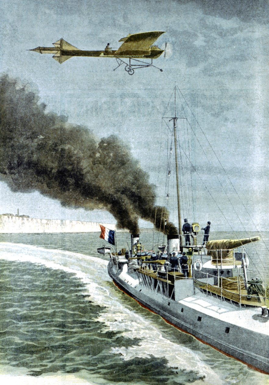 Hubert Latham försökte flyga sitt Antoinette-monoplan över Engelska kanalen, 1909 av Unbekannt