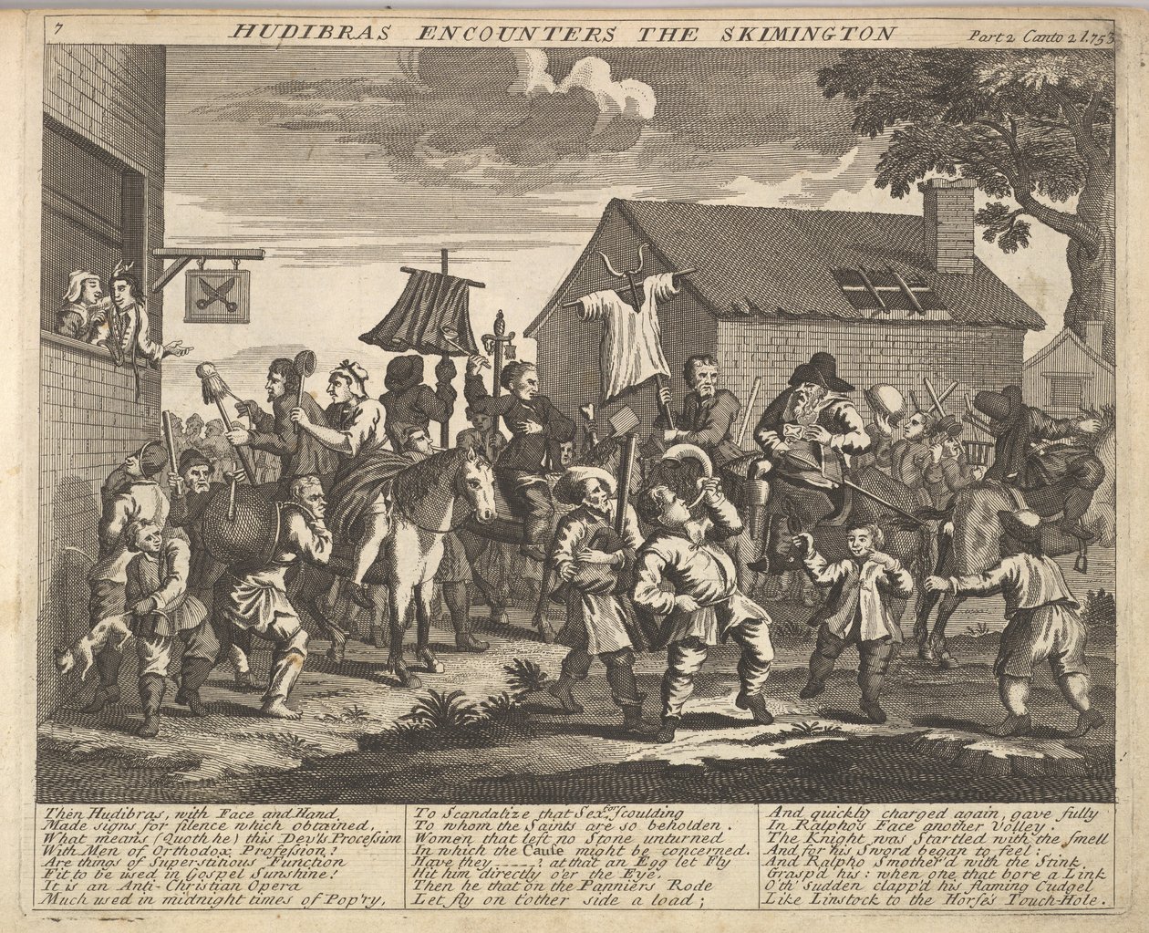 Hudibras Encounters the Skimmington Plate 7: Illustrationer till Samuel Butlers Hudi..., 1725-30. av Unbekannt