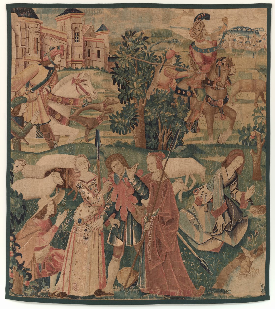 Jakt och pastorala scener, med en skrattande man mellan damer, ca. 1510. av Unbekannt