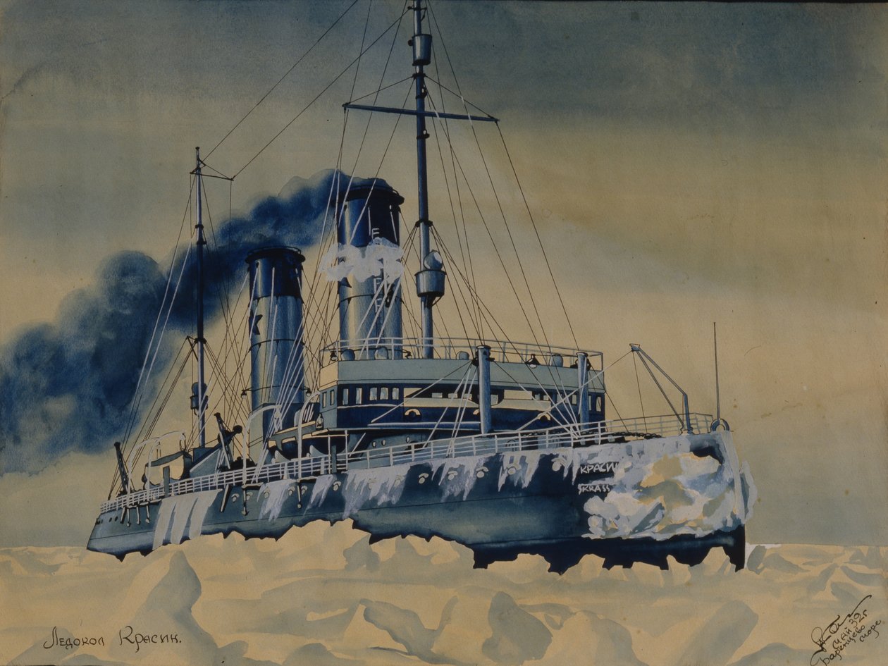 Isbrytaren Krasin bland isflak i Barents hav, 1932 av Unbekannt