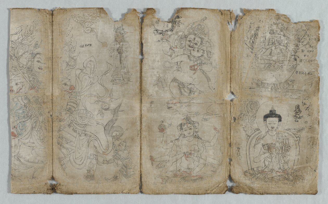 Ikonografisk ritning: Vaishravana, Yama, Vsnisavijaya, Tararecto...Enlightened Beings verso, c1 av Unbekannt
