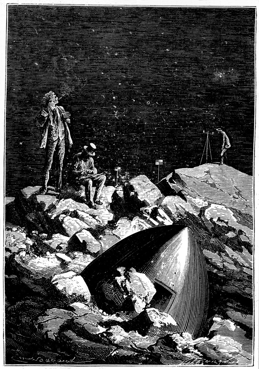 Illustration från Från jorden till månen av Jules Verne, 1865 av Unbekannt